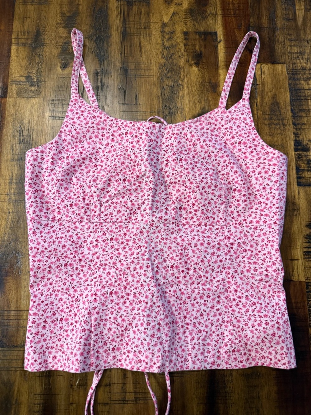 Y2K girly sz M pink flowers criss cross strappy top extra-long ties, adjustable.